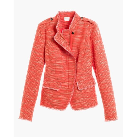 Chicos Womens Textured Fringe Jacket Garibaldi Orange Zip Front size Medium - Picture 4 of 16